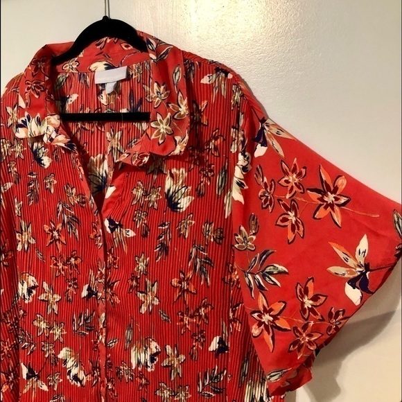 Only Necessities size 30/32 short sleeve ribbed floral button down shirt - Picture 11 of 13